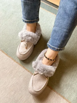 Grey Faux-Fur Anklet Yana Moccasin