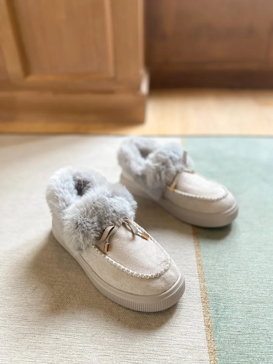 Grey Faux-Fur Anklet Yana Moccasin