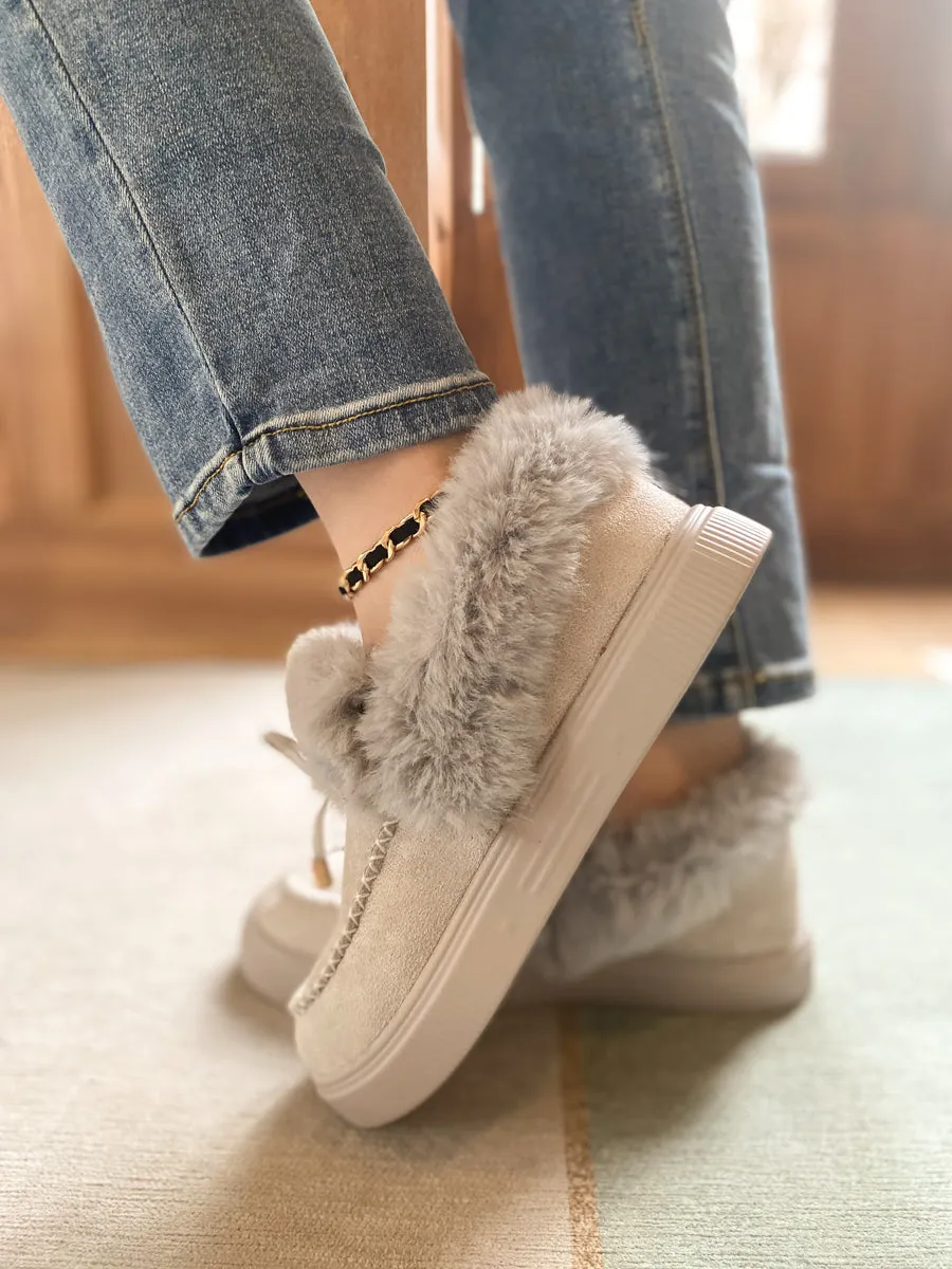 Grey Faux-Fur Anklet Yana Moccasin