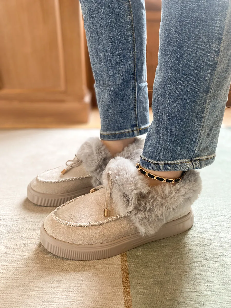 Grey Faux-Fur Anklet Yana Moccasin