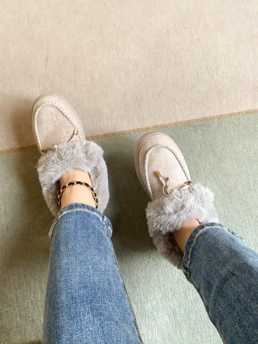 Grey Faux-Fur Anklet Yana Moccasin