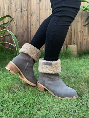 Grey Plush-Lined Fold-Over Boot
