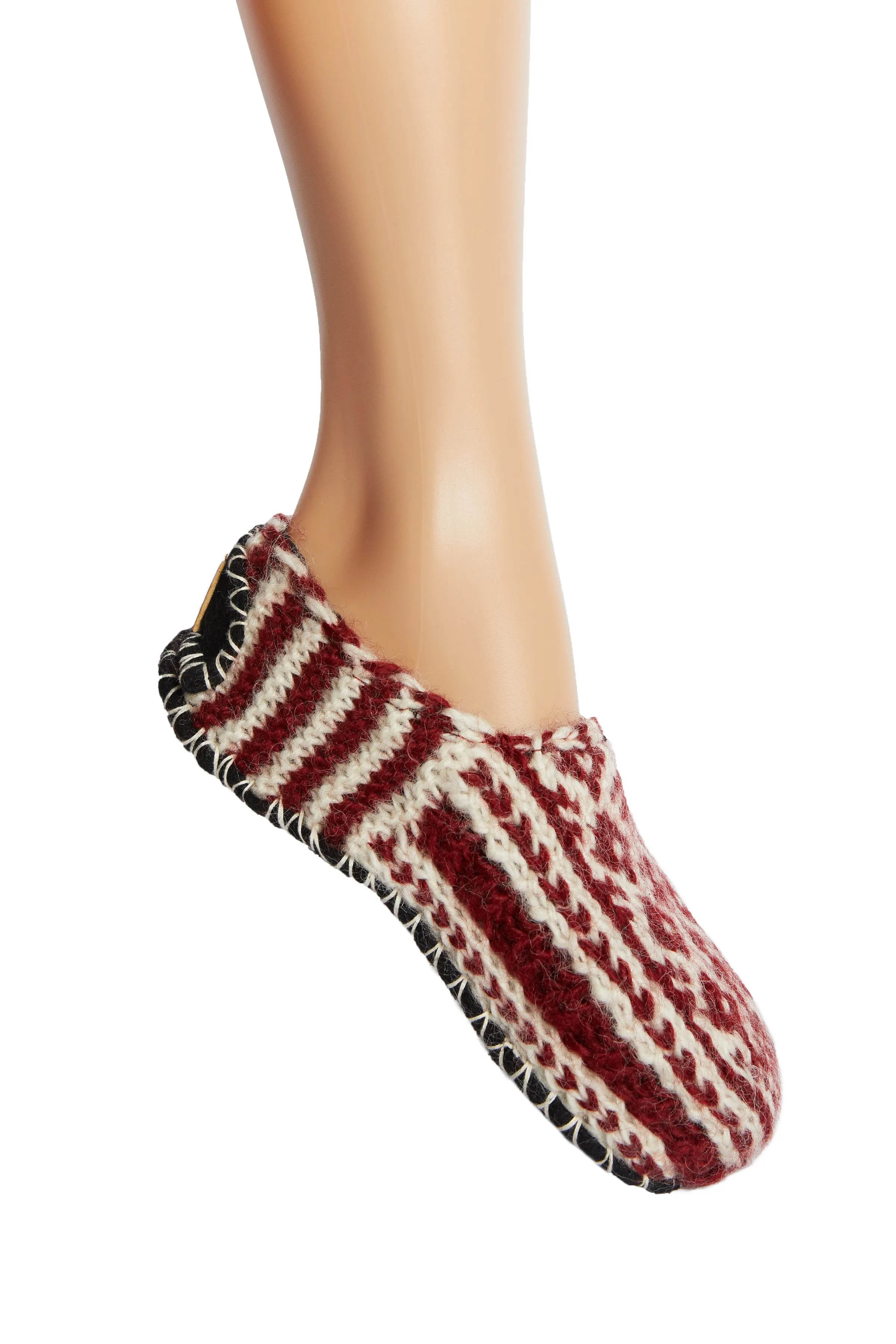 Hand Knit Wool Fleece Lined Booties Slipper Socks With Non Slip Soles