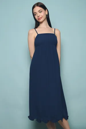 Hazel Scallop Hem Midi Dress Navy