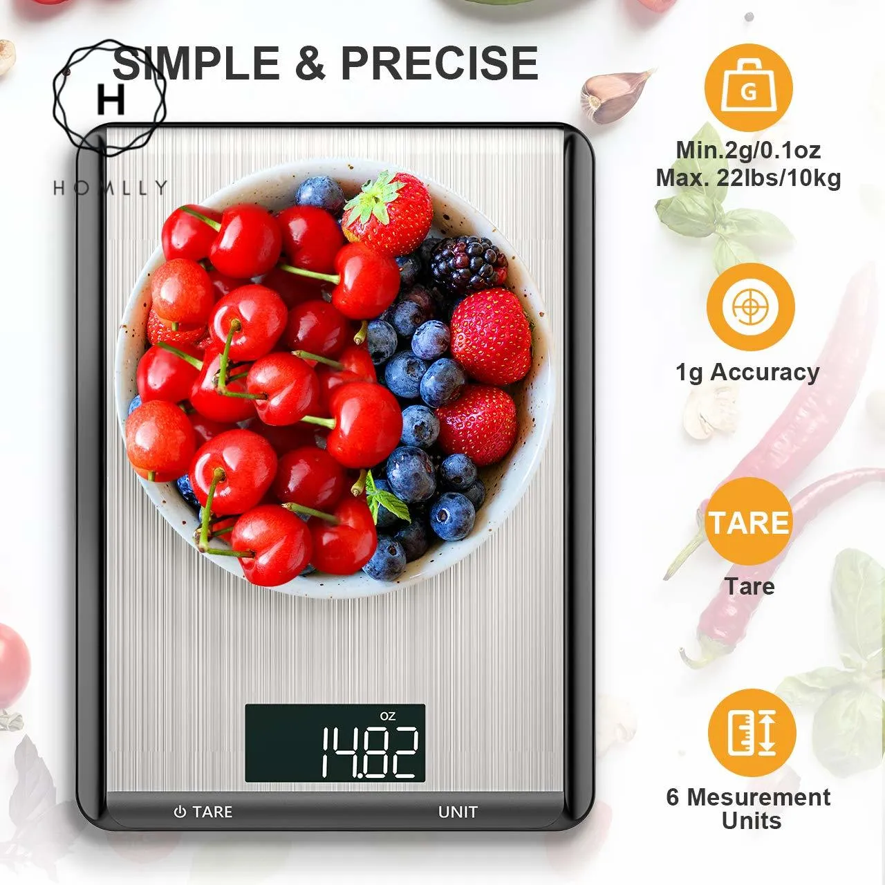 Homlly Digital Kitchen Scale with 6 measurements (Up to 10kg load)