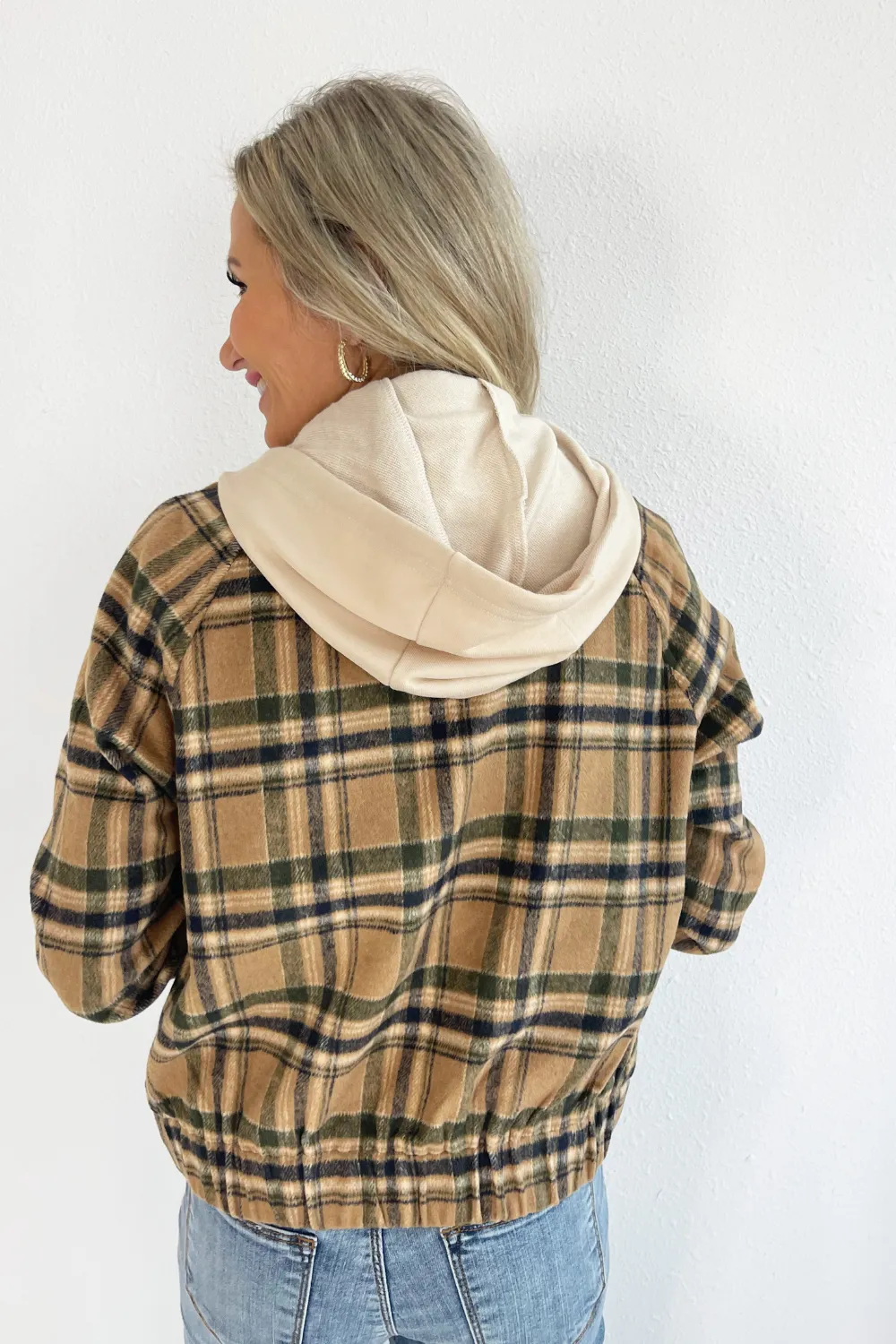 Hooded Plaid Zipper Hoodie