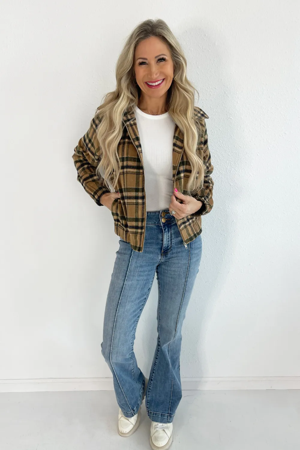 Hooded Plaid Zipper Hoodie