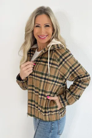 Hooded Plaid Zipper Hoodie