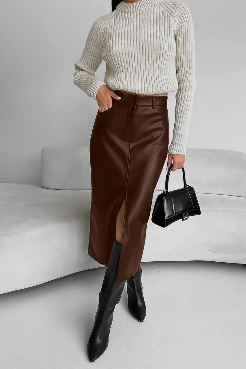 HWT1079 Sleek Slit Midi Skirt