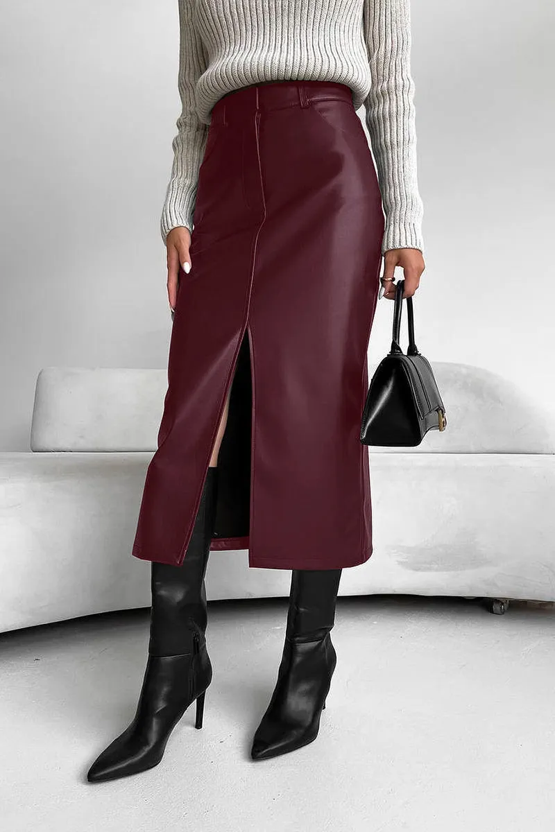 HWT1079 Sleek Slit Midi Skirt