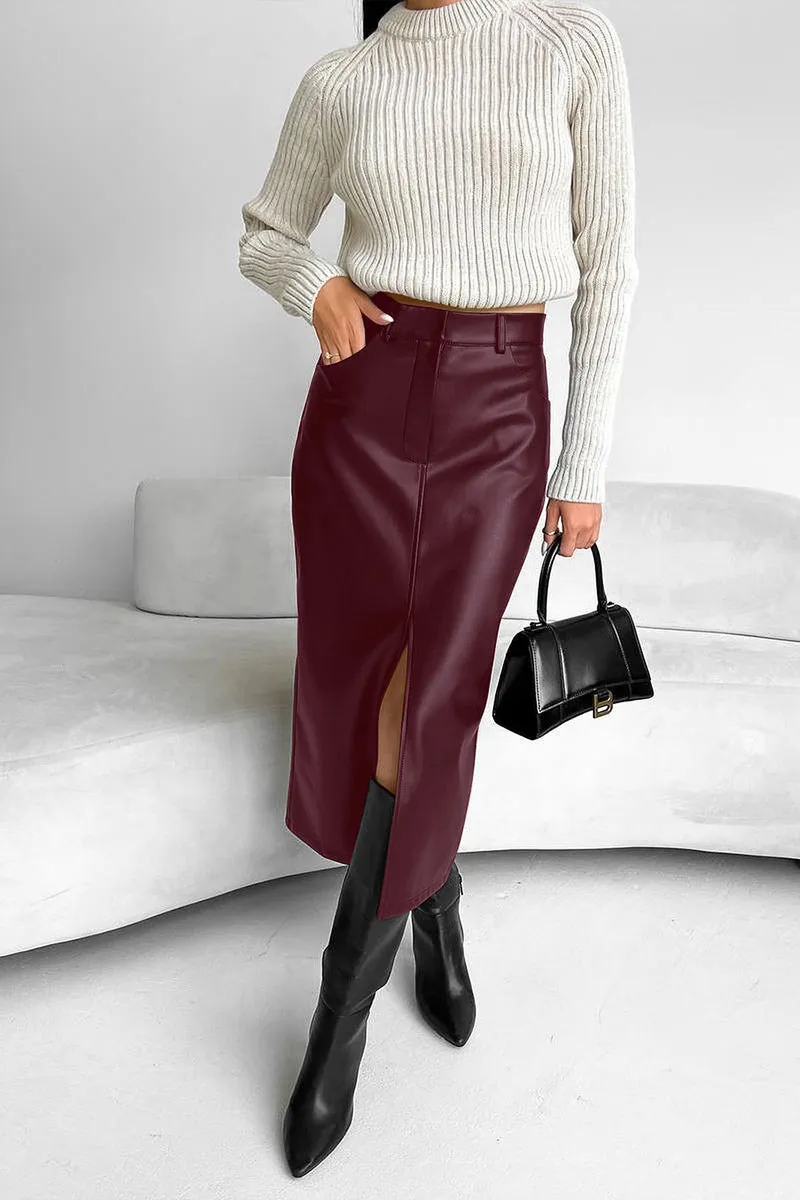 HWT1079 Sleek Slit Midi Skirt