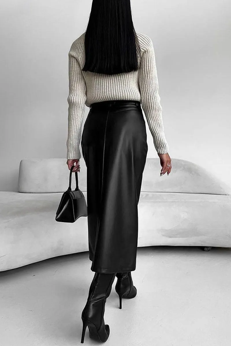 HWT1079 Sleek Slit Midi Skirt