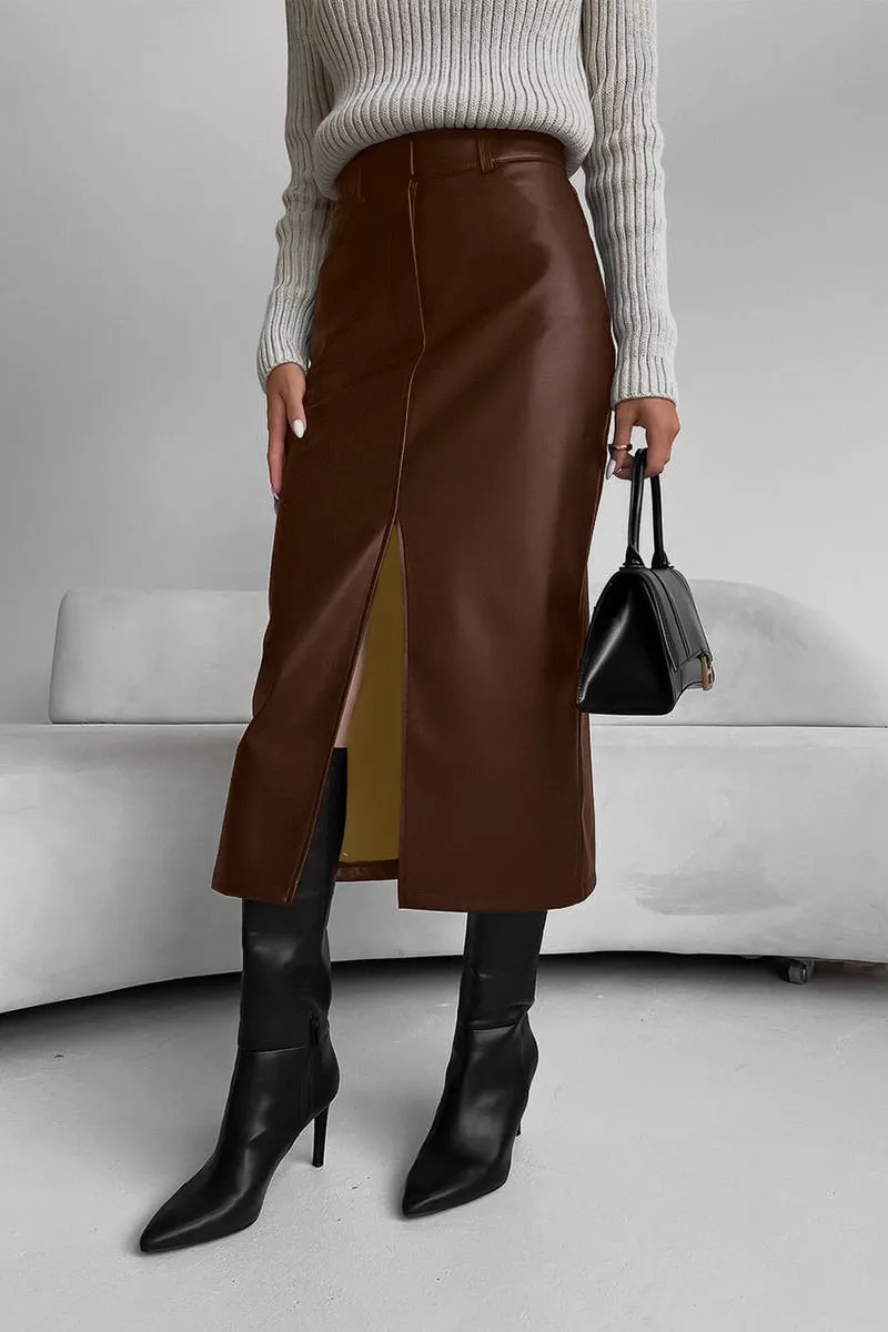 HWT1079 Sleek Slit Midi Skirt