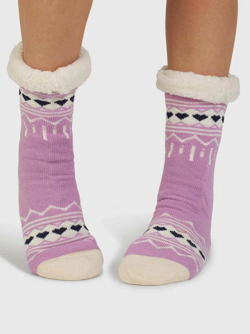 Ilah Fair Isle Slipper Socks in Dusk Lilac by Thought, Size 4-7
