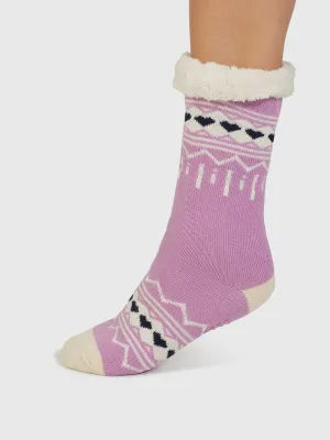 Ilah Fair Isle Slipper Socks in Dusk Lilac by Thought, Size 4-7