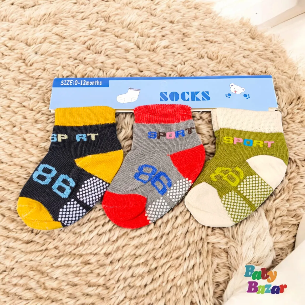 Imported Beautiful Design Sport Grip Socks 3-in-1 Pack