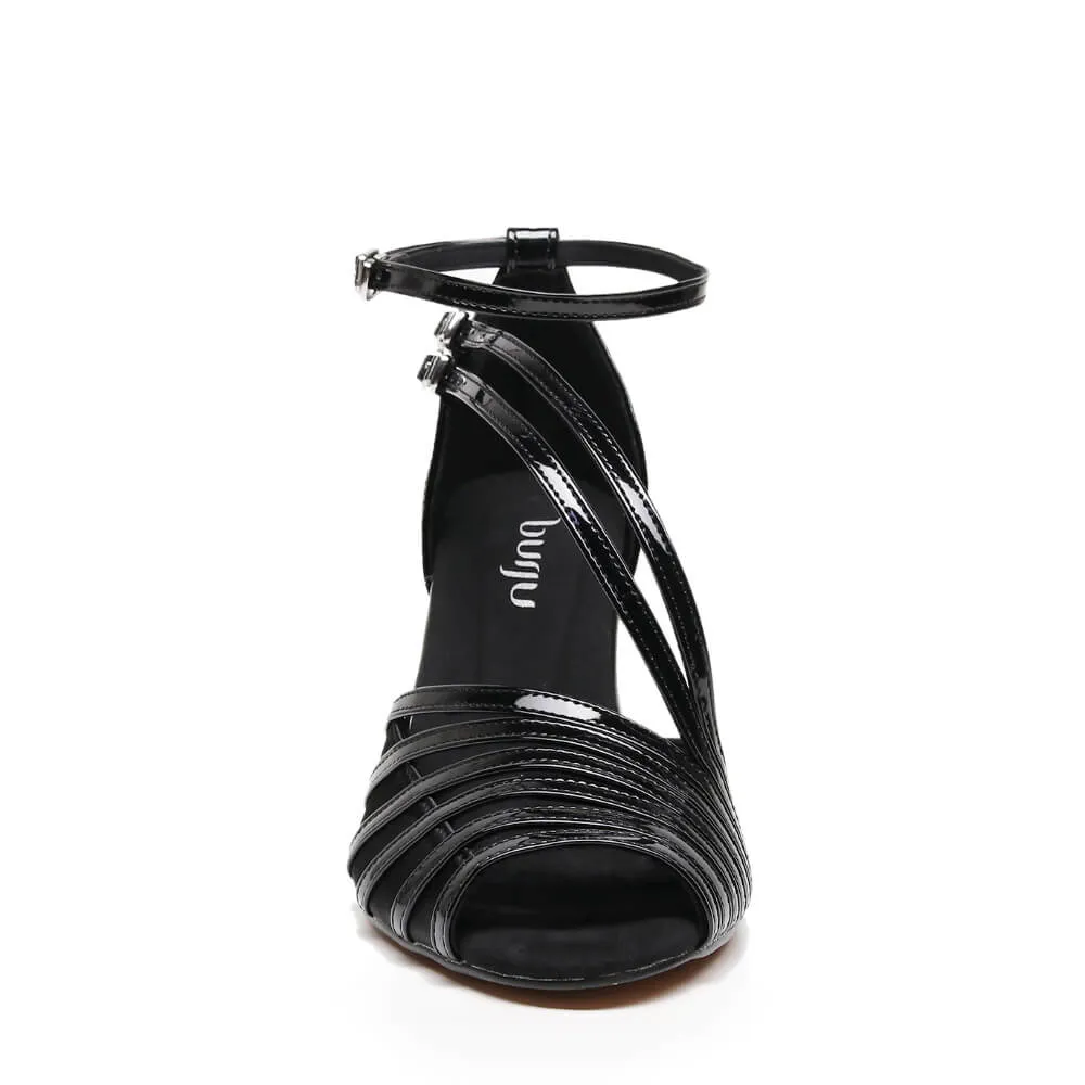 Impressions Wide Fit - Black Vegan Patent  - Suede Sole