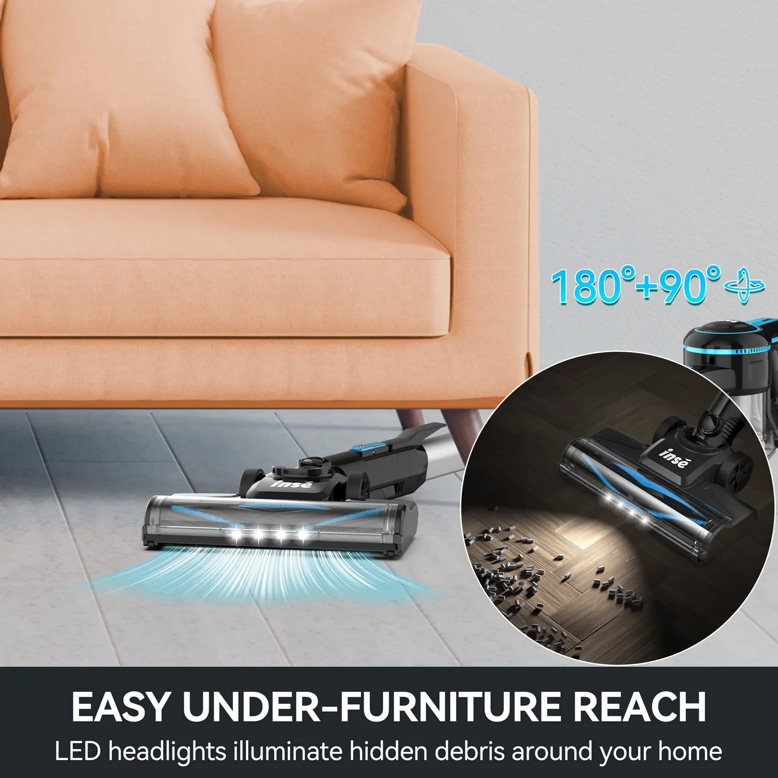 INSE Lightweight Cordless Stick Vacuum Cleaner 28kPa with 48min Runtime for Carpet Floor Pet Hair N520/N5T - new