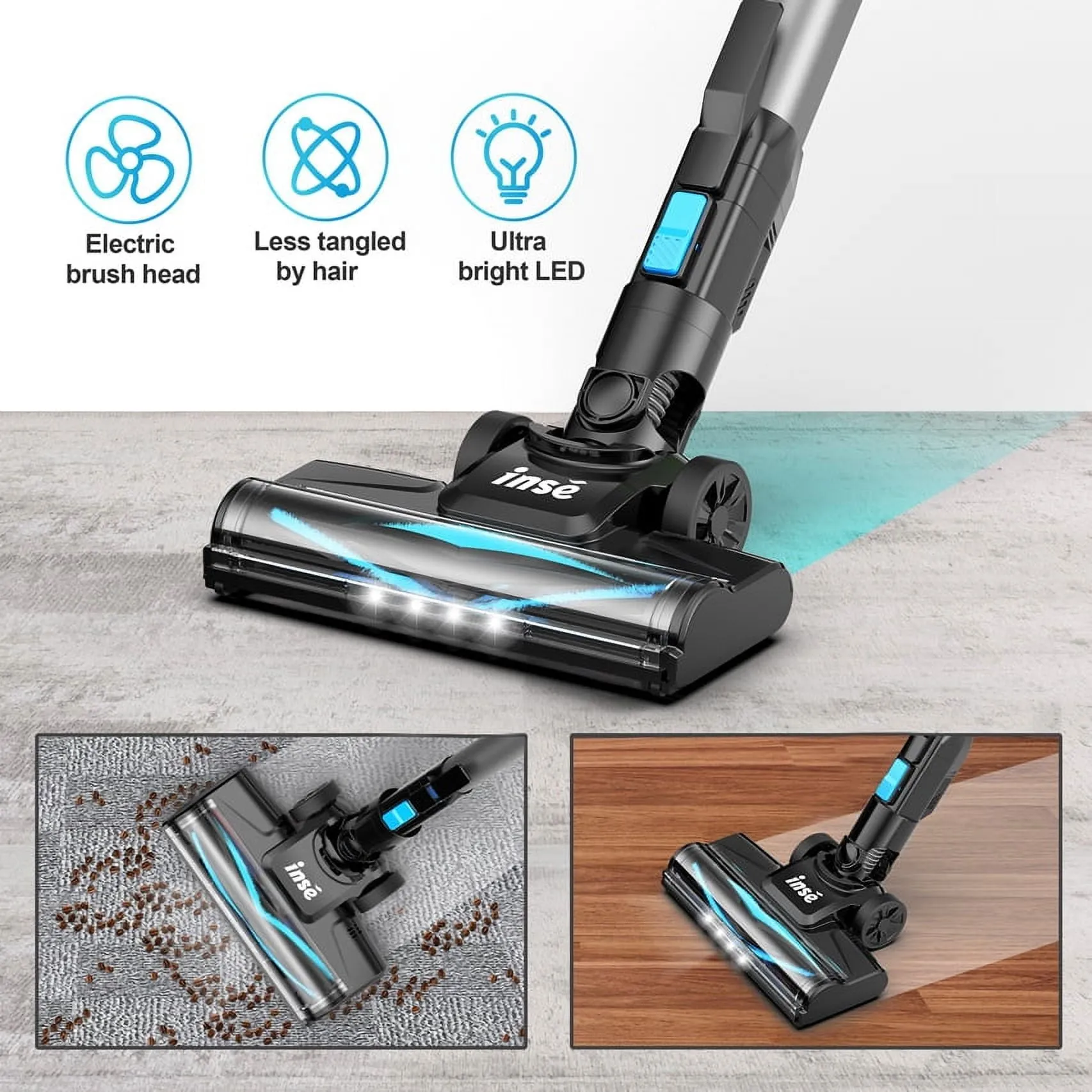 INSE Lightweight Cordless Stick Vacuum Cleaner 28kPa with 48min Runtime for Carpet Floor Pet Hair N520/N5T - new
