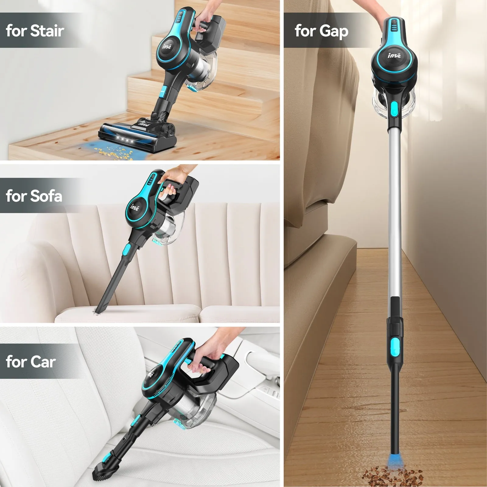 INSE Lightweight Cordless Stick Vacuum Cleaner 28kPa with 48min Runtime for Carpet Floor Pet Hair N520/N5T - new