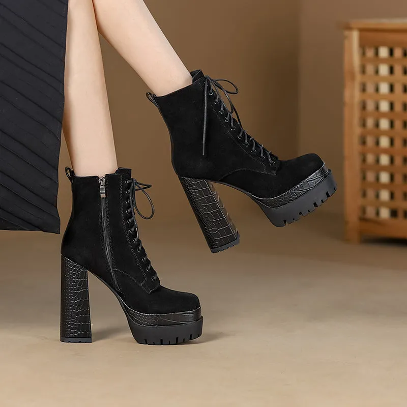 Irene Black Suede Platform Boots