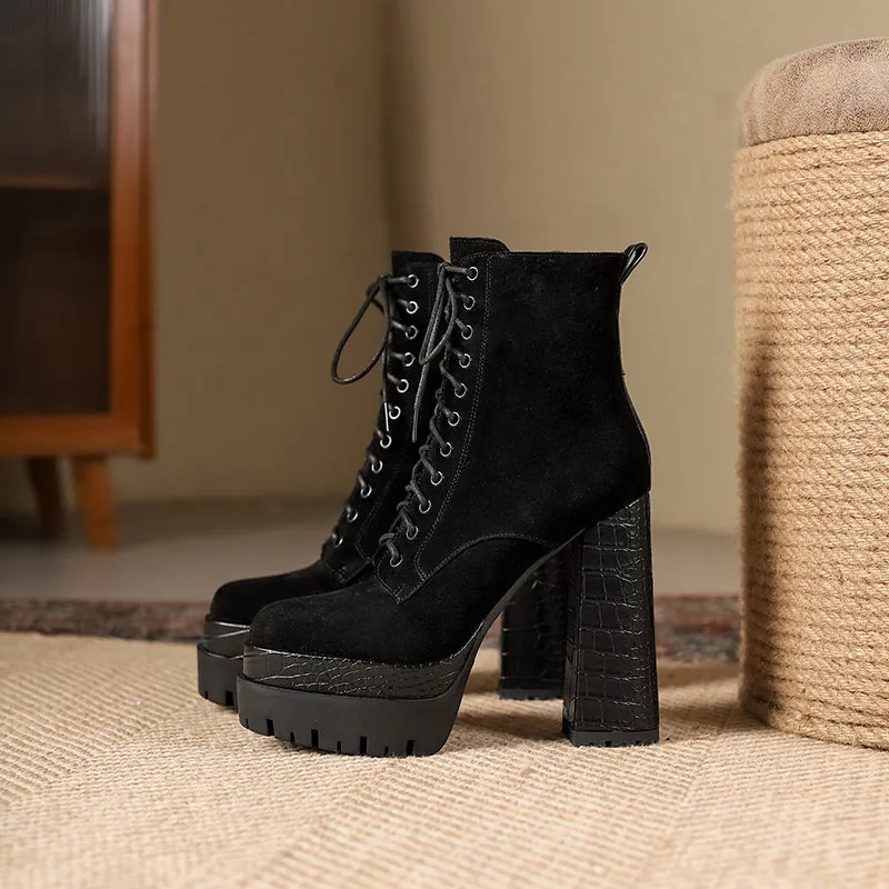 Irene Black Suede Platform Boots