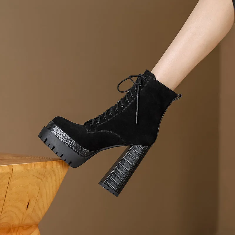 Irene Black Suede Platform Boots