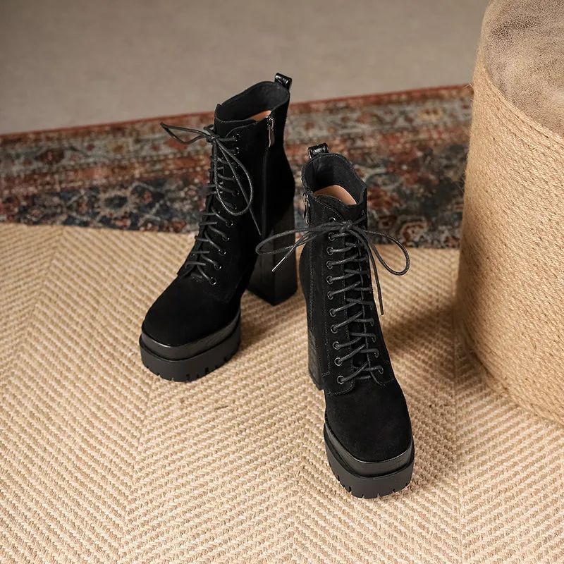 Irene Black Suede Platform Boots