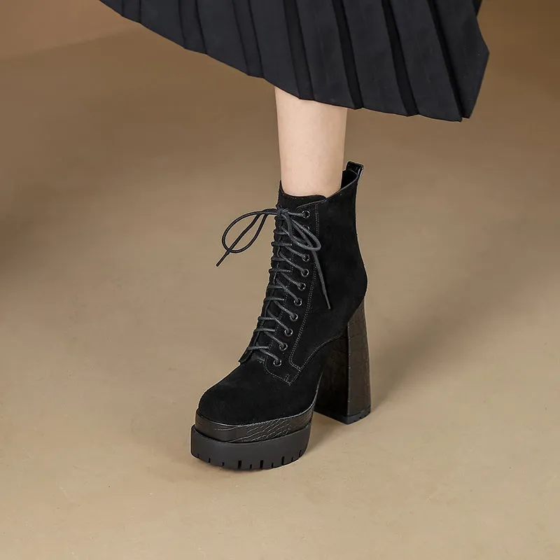 Irene Black Suede Platform Boots
