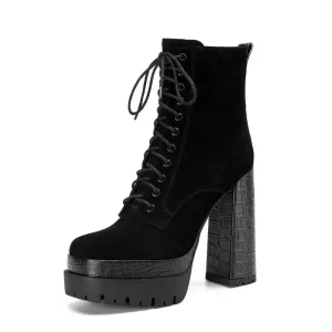 Irene Black Suede Platform Boots