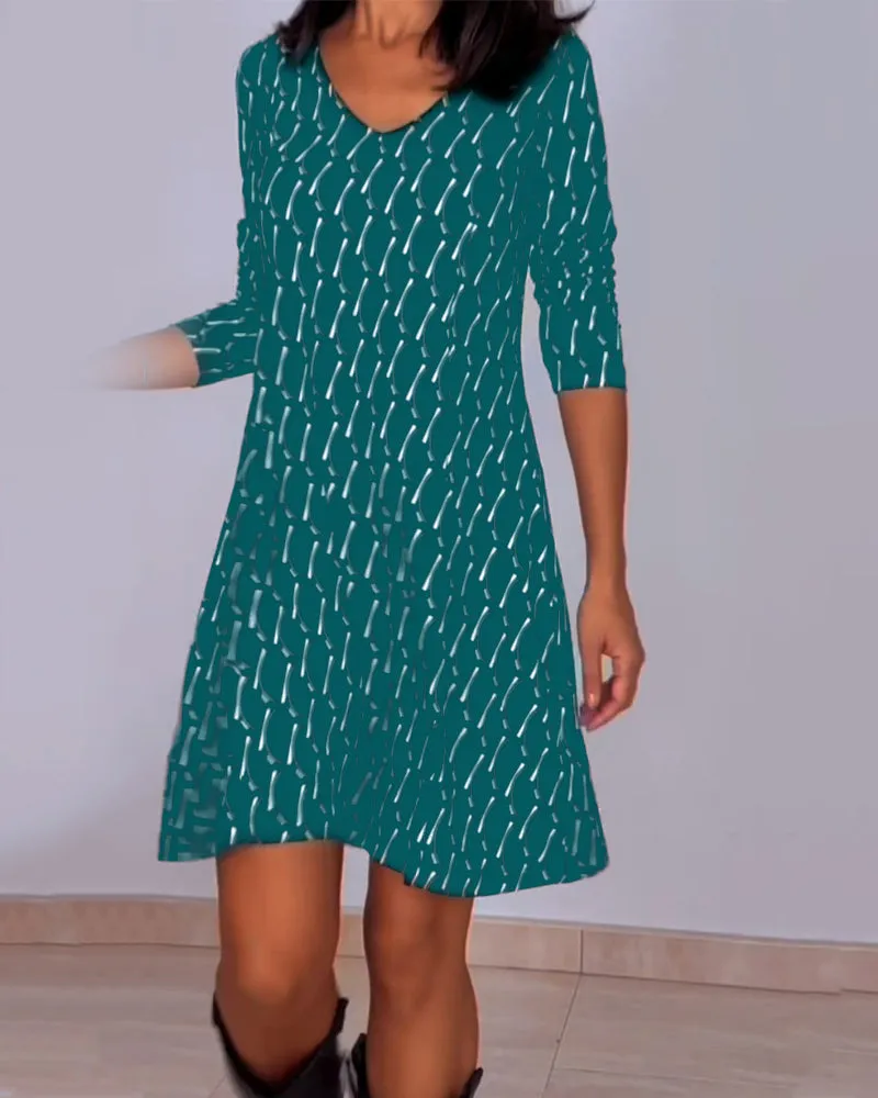 Isla | Plaid V-Neck Dress with 3/4 Sleeves