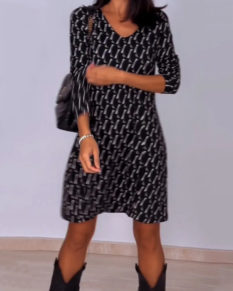 Isla | Plaid V-Neck Dress with 3/4 Sleeves