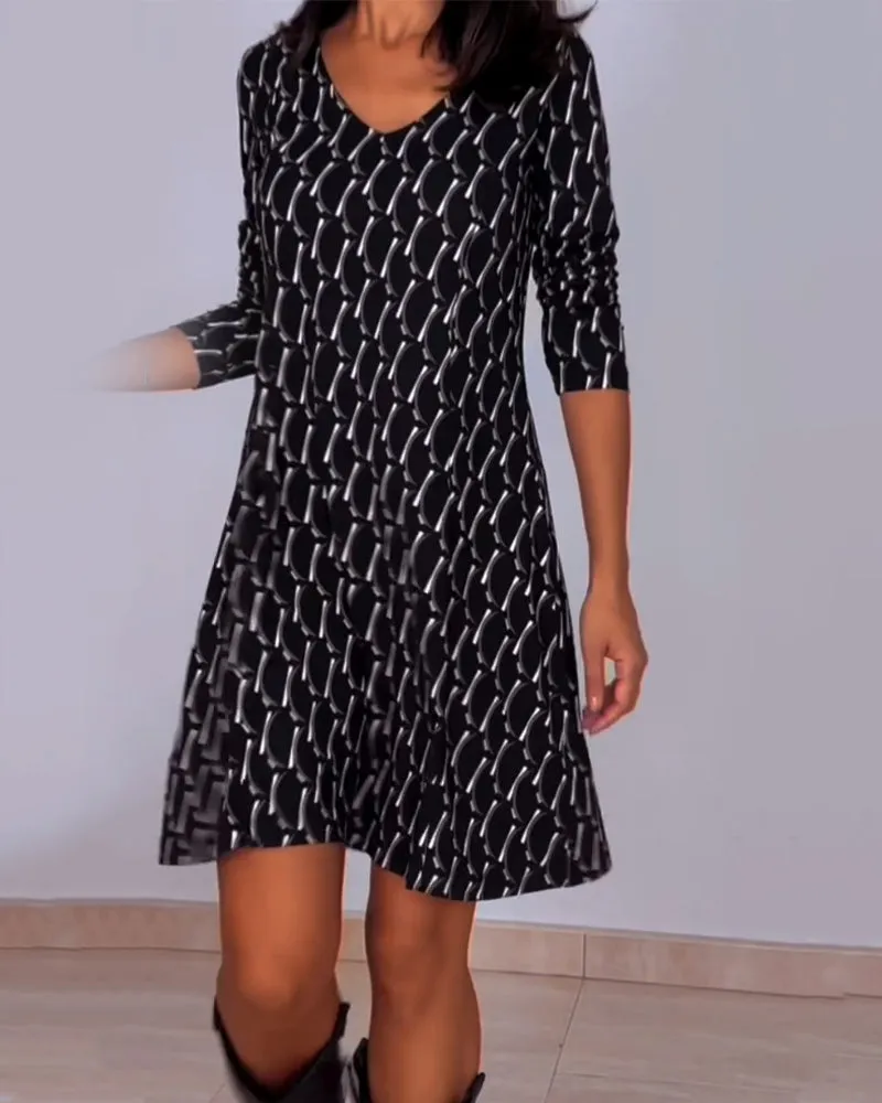 Isla | Plaid V-Neck Dress with 3/4 Sleeves