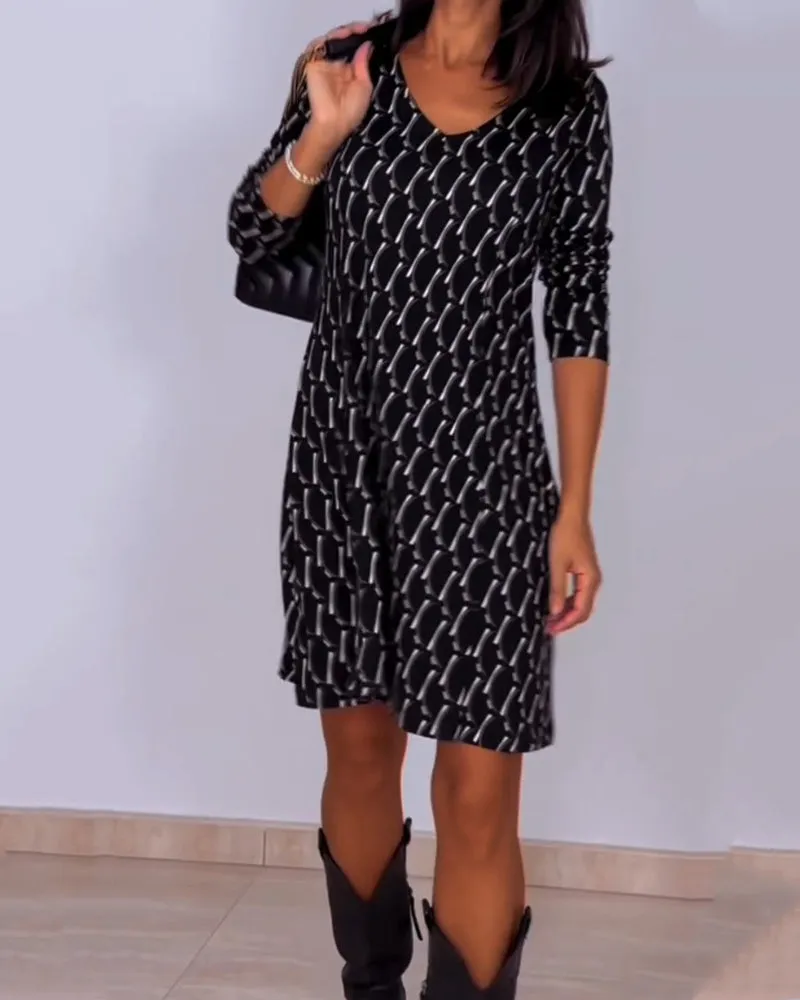 Isla | Plaid V-Neck Dress with 3/4 Sleeves