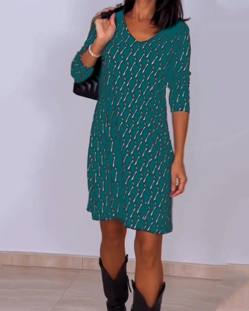 Isla | Plaid V-Neck Dress with 3/4 Sleeves