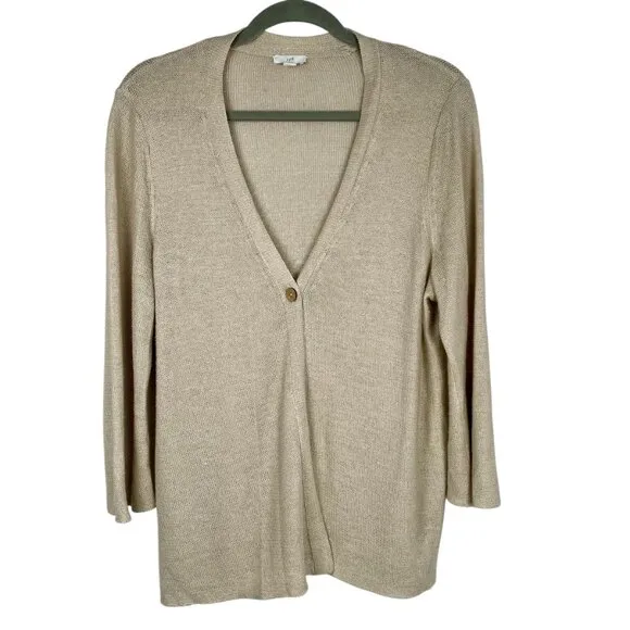 J. Jill Linen Blend Tan Cardigan Lightweight Knit Single Button Size Large Tall