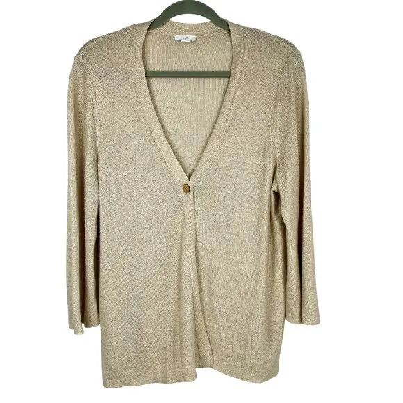 J. Jill Linen Blend Tan Cardigan Lightweight Knit Single Button Size Large Tall