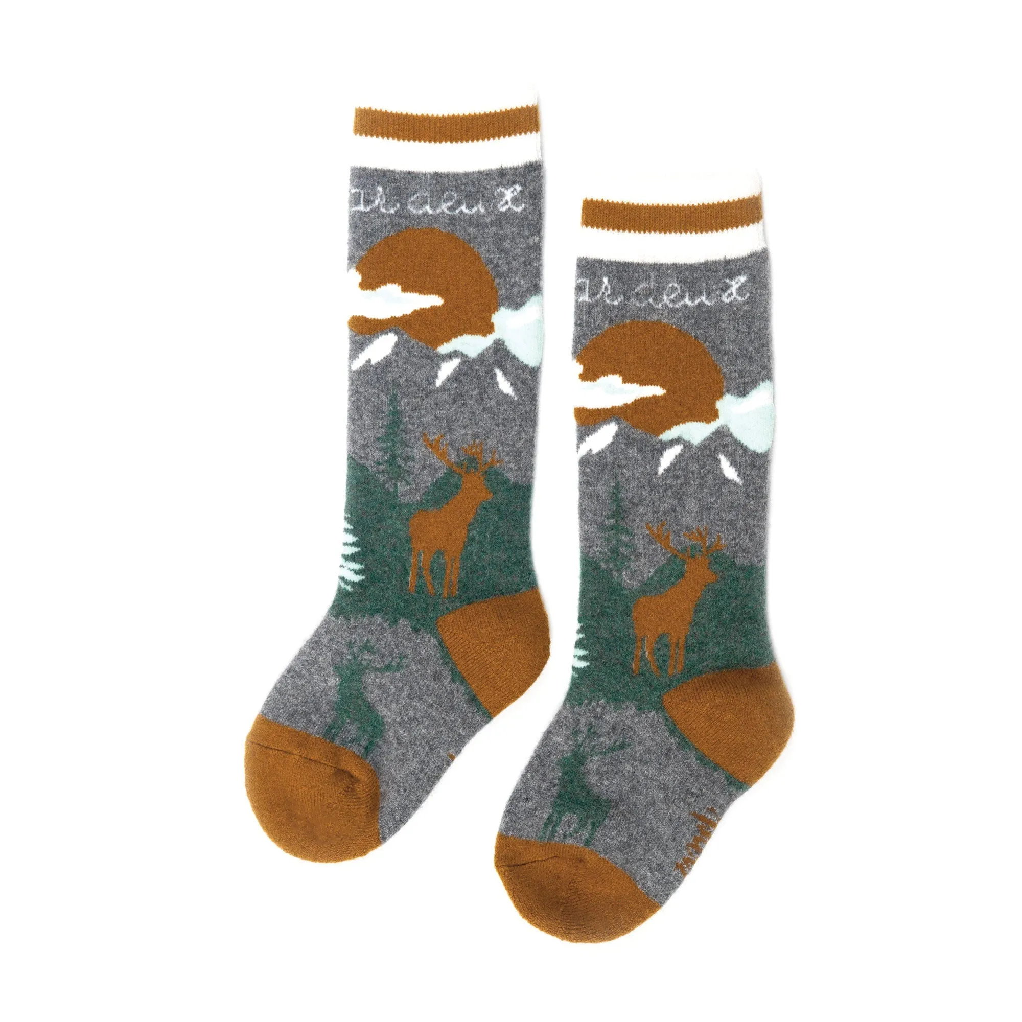 Jacquard Ski Socks Grey, Brown, And Green