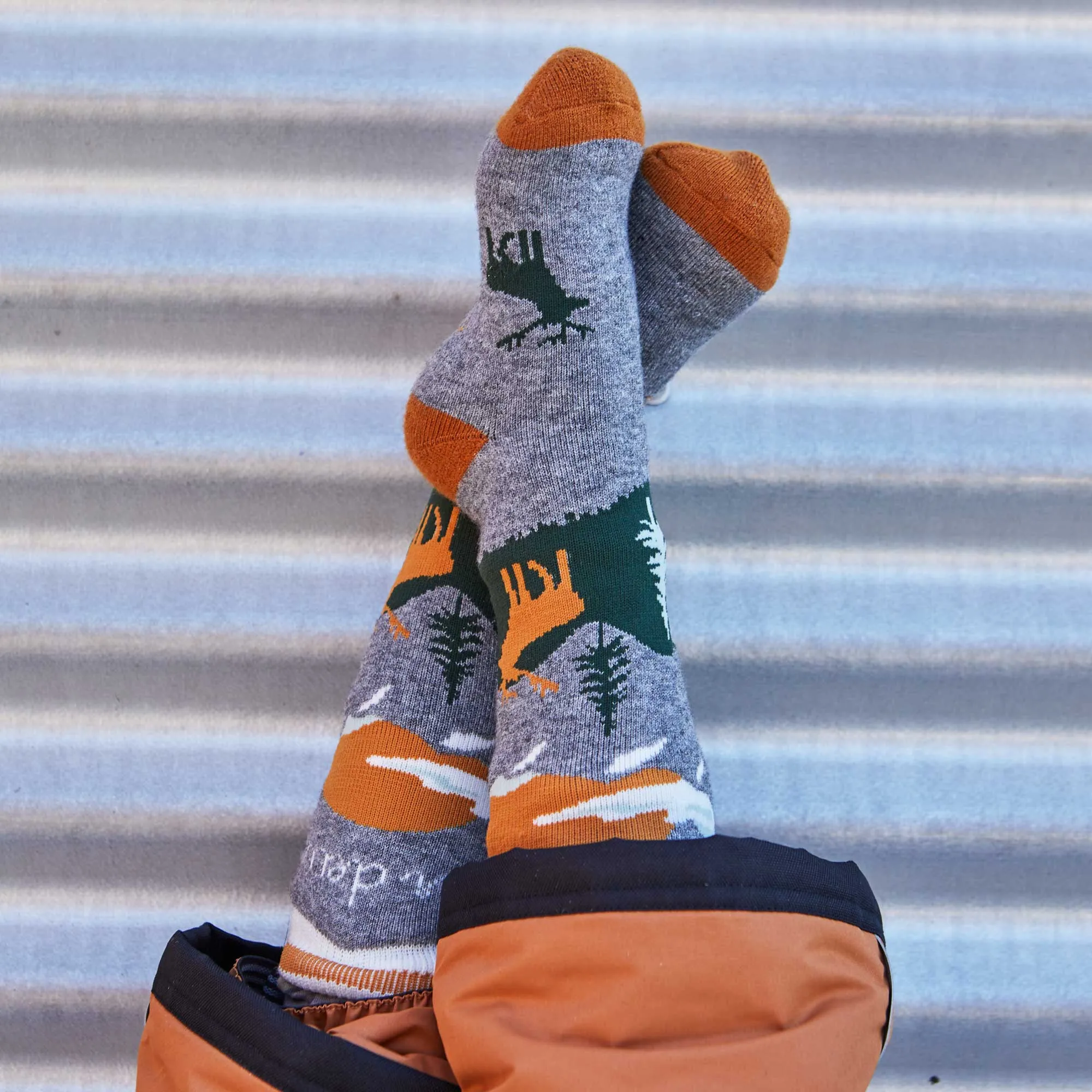 Jacquard Ski Socks Grey, Brown, And Green