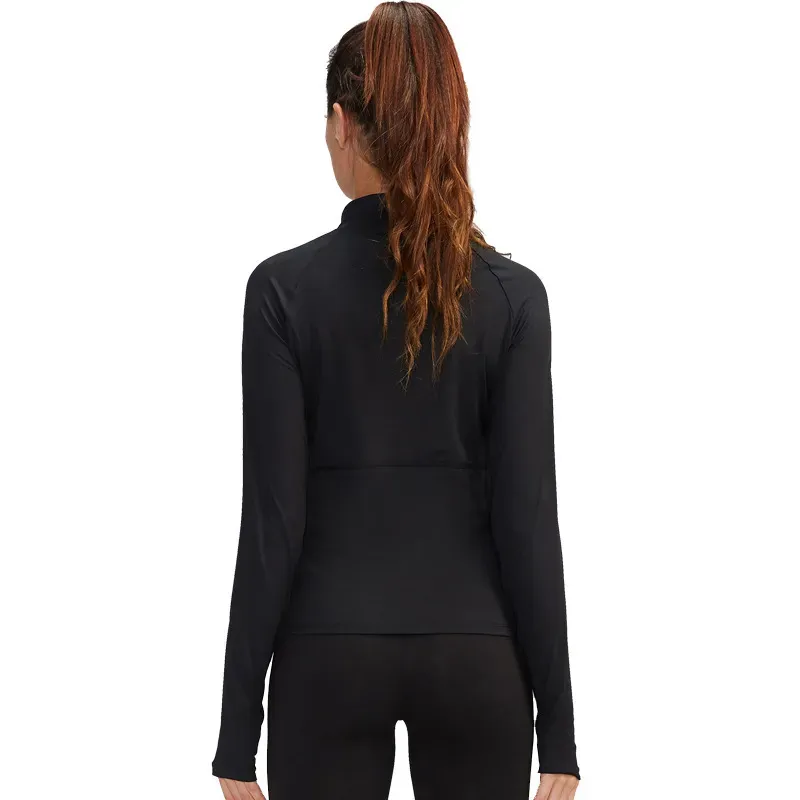 Kala Long Sleeve Zip Front Mock Neck Fitted Top