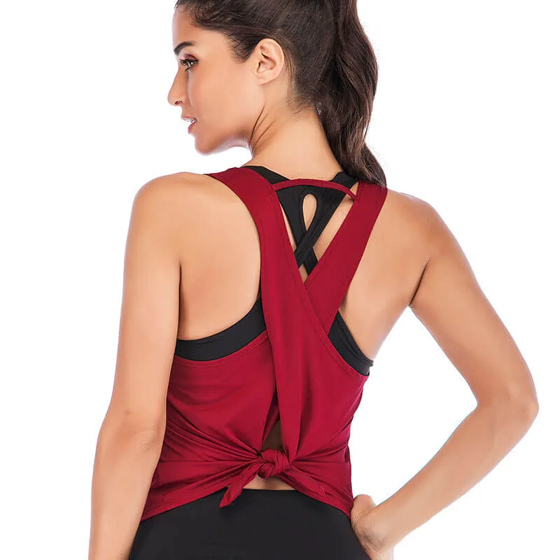 Kate Sleeveless Open Back Wrap Tie Tank Top
