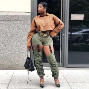 Kiana Cutout Buckle Strap Convertible Ruched Pants