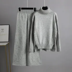 Knit Two-Piece Set | Turtleneck & Midi Skirt | Soft & Elegant