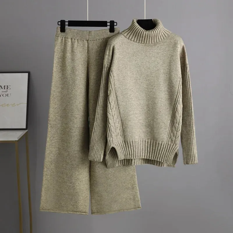 Knit Two-Piece Set | Turtleneck & Midi Skirt | Soft & Elegant