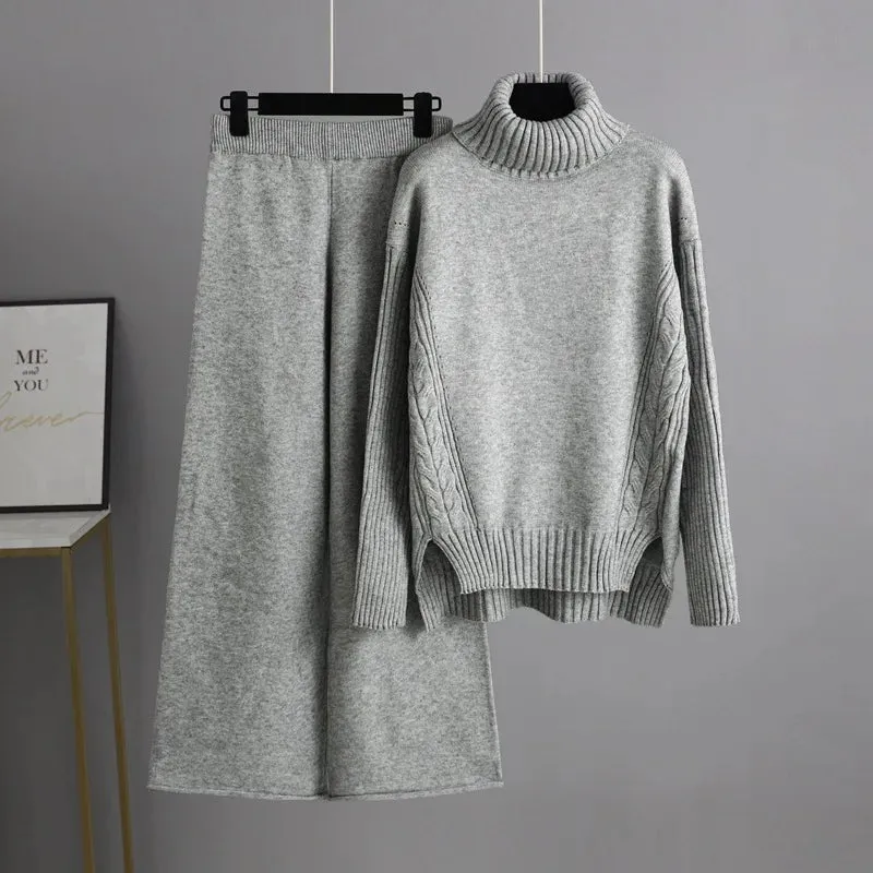 Knit Two-Piece Set | Turtleneck & Midi Skirt | Soft & Elegant