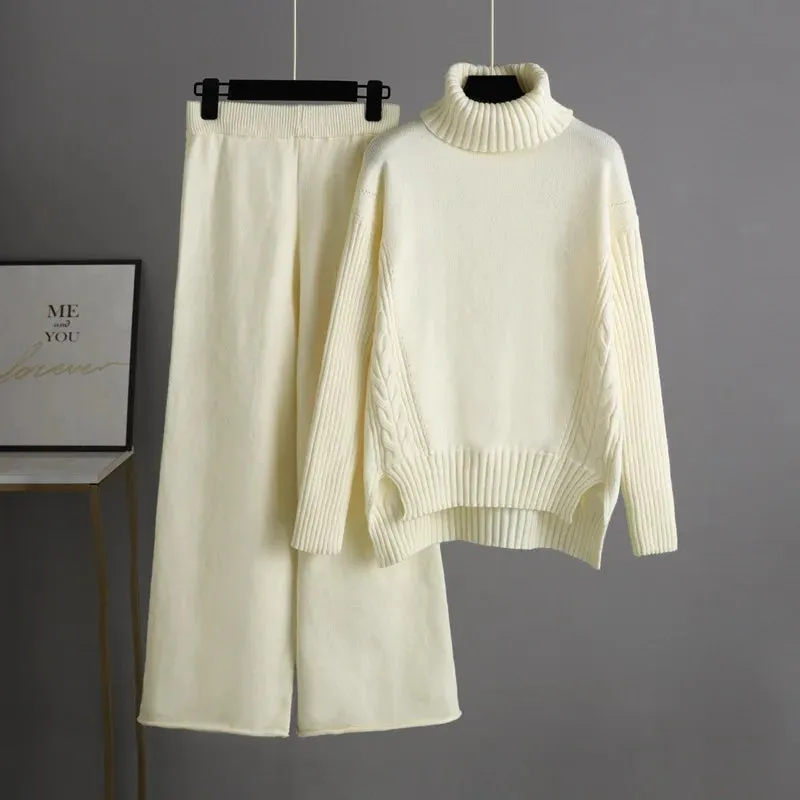 Knit Two-Piece Set | Turtleneck & Midi Skirt | Soft & Elegant