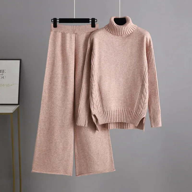 Knit Two-Piece Set | Turtleneck & Midi Skirt | Soft & Elegant