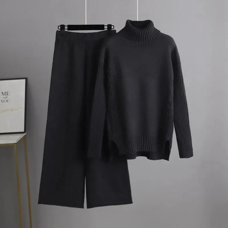 Knit Two-Piece Set | Turtleneck & Midi Skirt | Soft & Elegant