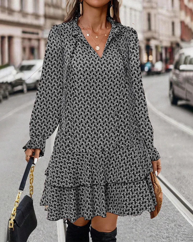 LAVINIA I PRINTED LONG-SLEEVE DRESS
