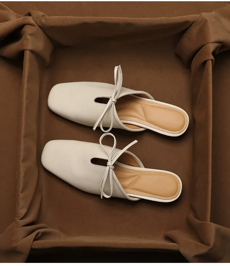 Leather Korean French Lace Up Style - Slip On Sandal Shoe